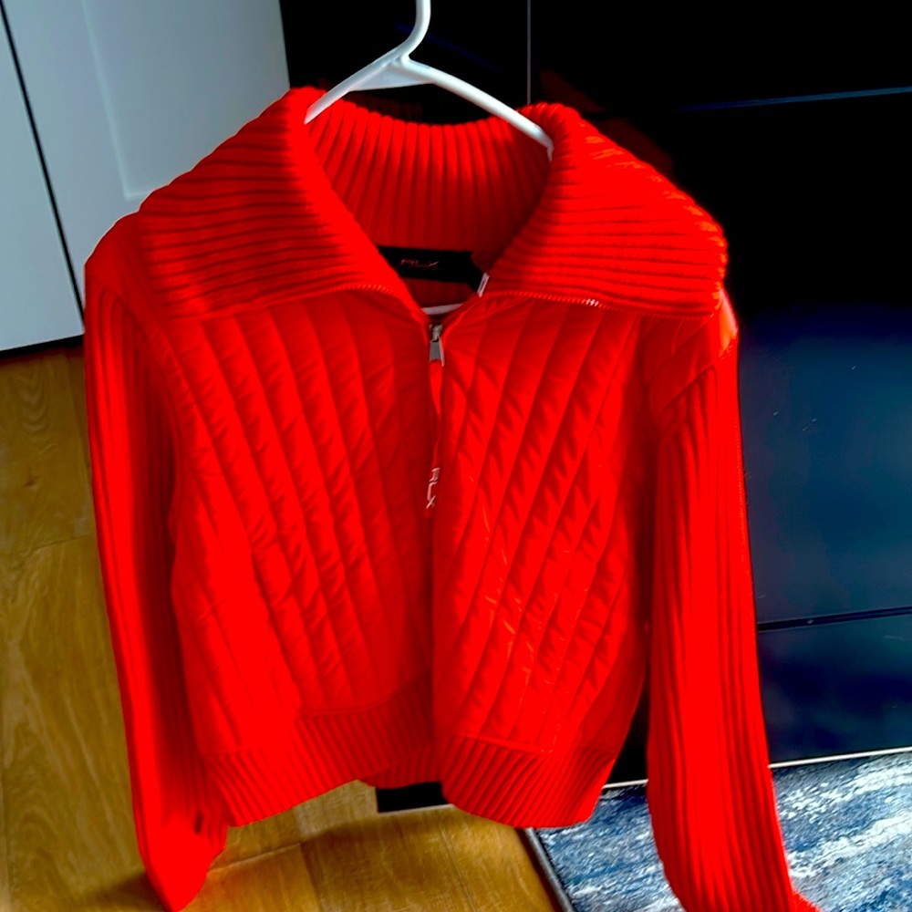 Ralph Lauren xxl. Orange satin/sweater sleeve jacket. Never worn